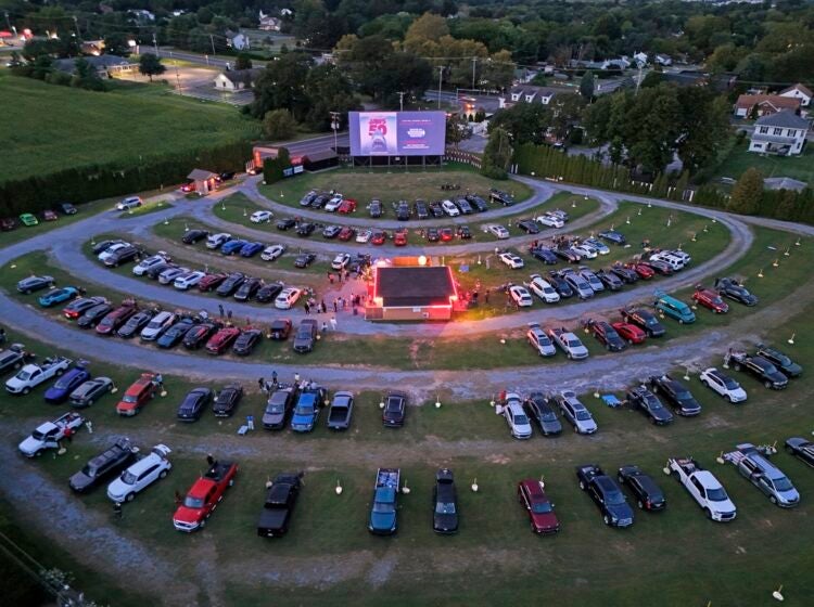 Rows of cars parked at a drive-in theater in Pennsylvania