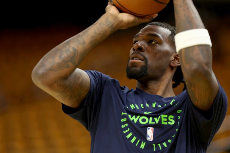 Minnesota Timberwolves center Naz Reid warms up