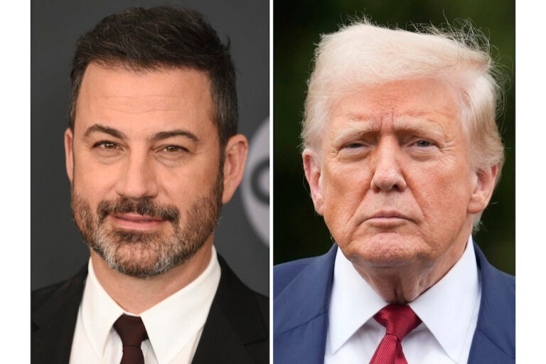 TV host Jimmy Kimmel on the left and President Donald Trump on the right. (AP Photo)
