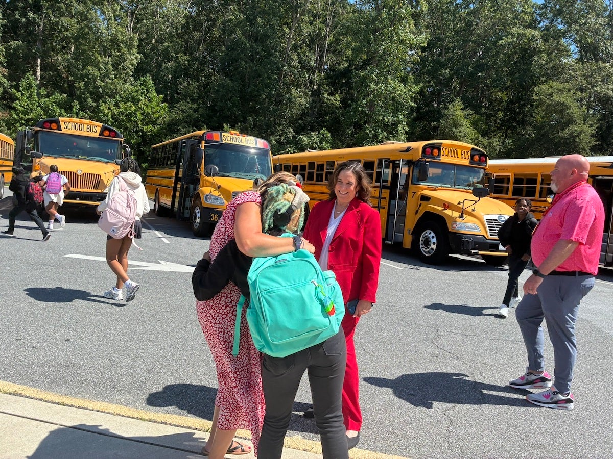 Cindy Marten greets Laurel School District staff and students