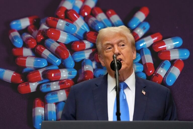 President Donald Trump speaks on Tylenol and autism at a press conference in the White House, Monday, Sept. 22, 2025, in Washington. (AP Photos; altered)