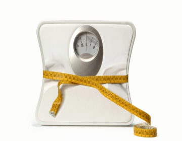 Weight scale with a measuring tape. Bathroom Scale with a measur