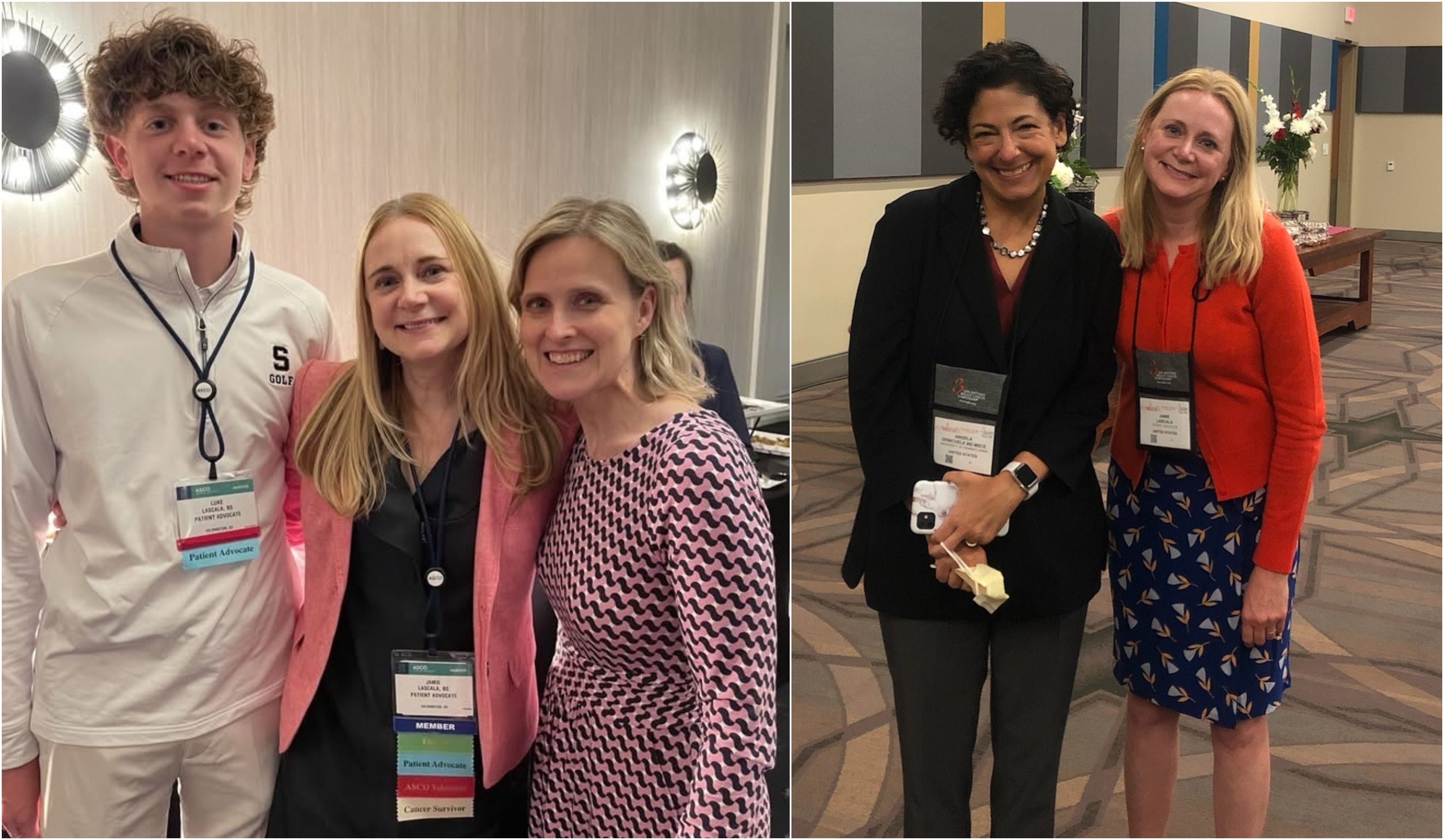 Jamie LaScala and her son, Luke, Dr. Amy Clark and Dr. Angela DiMichele at the American Society of Clinical Oncology 2025 annual meeting in Chicago