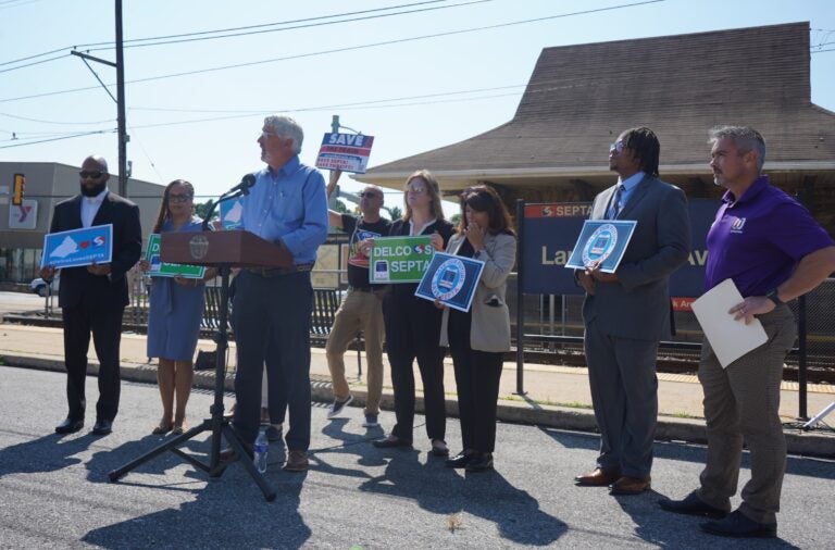 delco-dems-kc-2025-09-05-1 A person speaking at a podium during the press conference