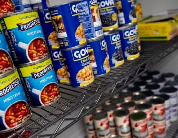 A campus food pantry offers an assortment of food and household supplies.