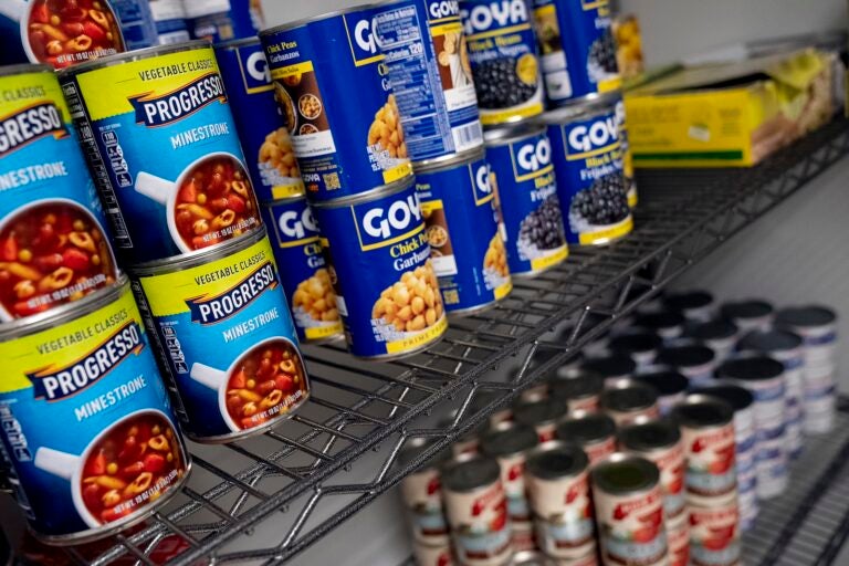 A campus food pantry offers an assortment of food and household supplies.