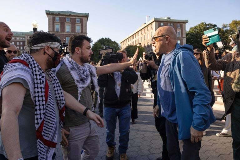 mahmoud-khalil-2023-10-12 Mahmoud Khalil debates with a pro-Israel demonstrator