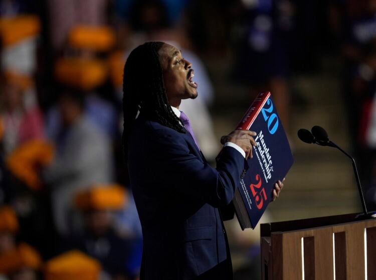 File: Pennsylvania state Rep. Malcolm Kenyatta speaks during the Democratic National Convention, Aug. 20, 2024, in Chicago.