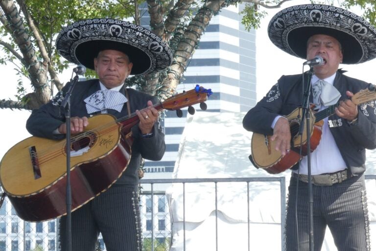 Two musicians performing at the Mexican Independence Day Festival