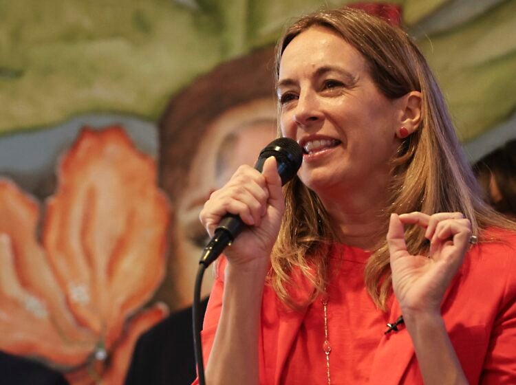 Mikie Sherrill addressing the crowd at a rally