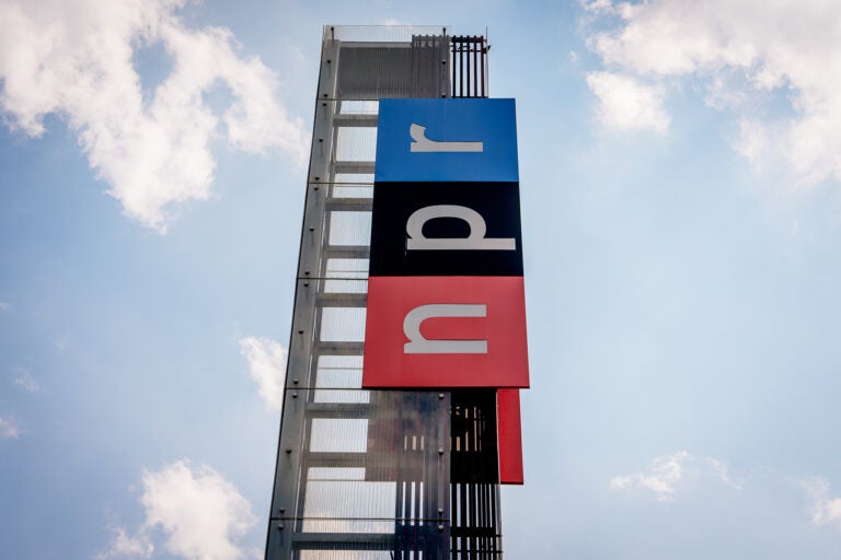 A view of the sign outside National Public Radio headquarters in Washington, D.C.