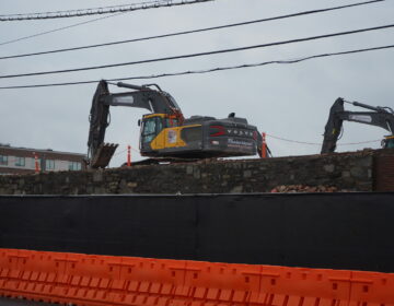 Construction vehicles are seen at the former SPS Technologies plant in Jenkintown