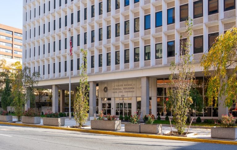 J. Caleb Boggs Federal Building and U.S. Courthouse at 844 King Street in Wilmington, Delaware, USA. The exterior of the building, showing the front entrance
