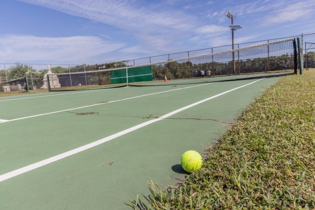 A tennis ball on a tennis court