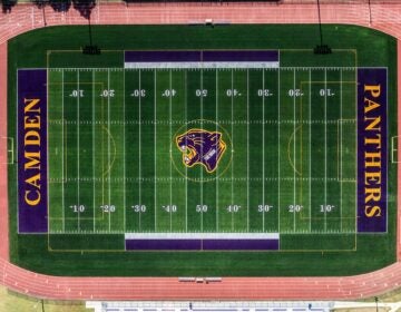 An overhead view of the football fiel