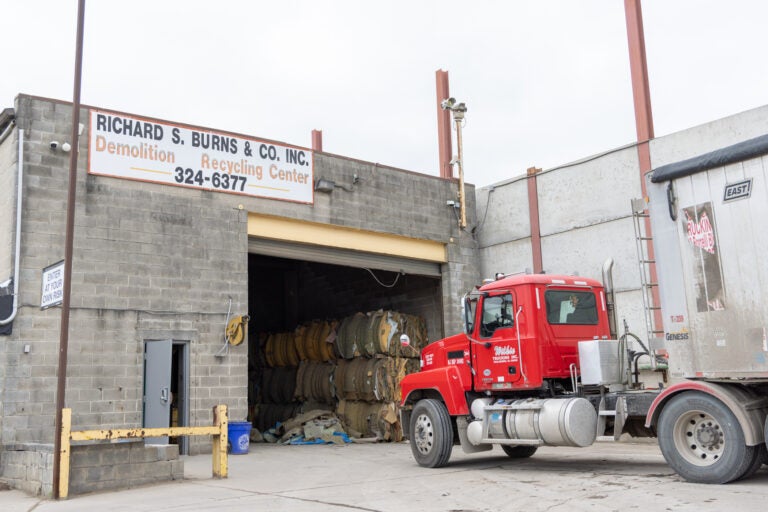A truck driving into the center