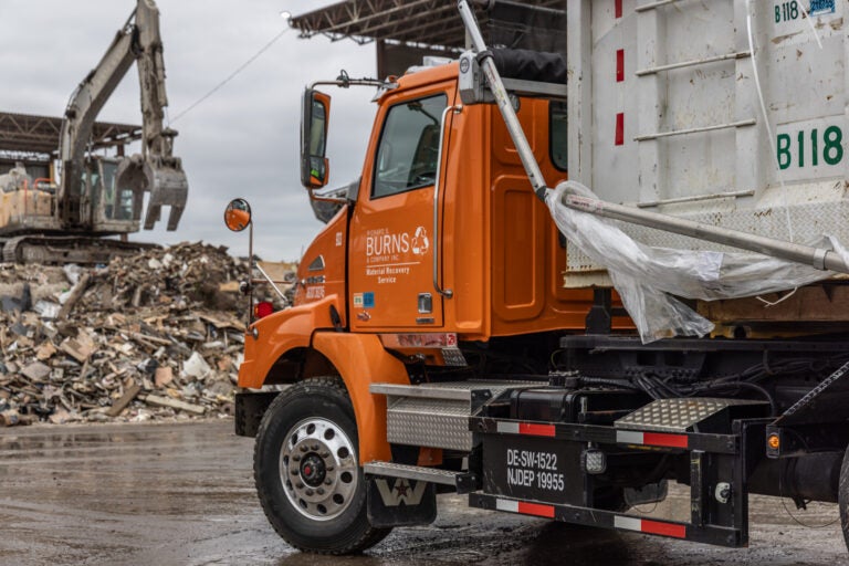 A truck driving into the center