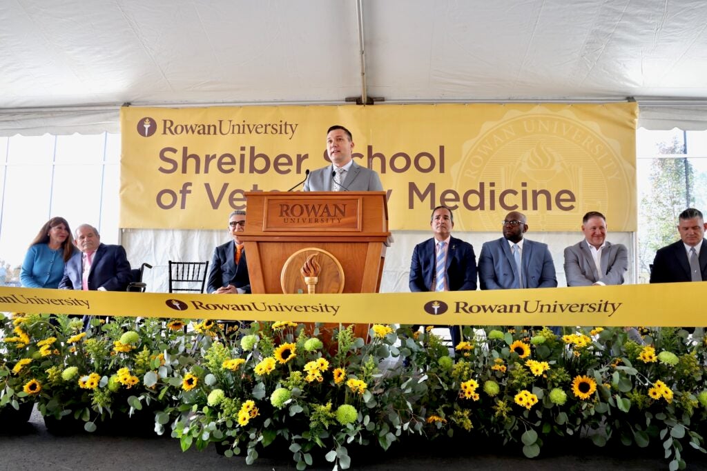 Matthew Edson, dean of Shreiber School of Veterinary Medicine at Rowan University, speaks at the ribbon cutting ceremony for New Jersey's first veterinary school. 