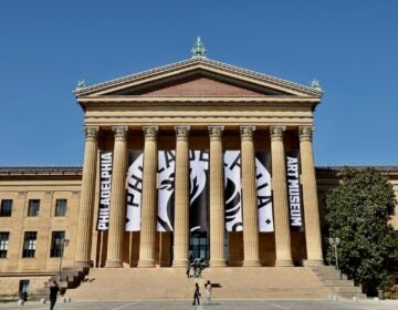 Banner of new logo at Philadelphia Art Museum