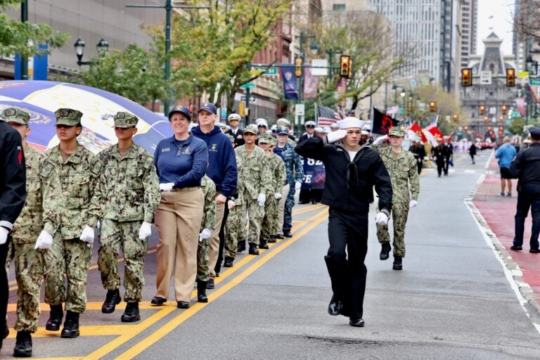 U.S. Navy Sea Cadets march in the Navy and Marine Corps 250th anniversary parade
