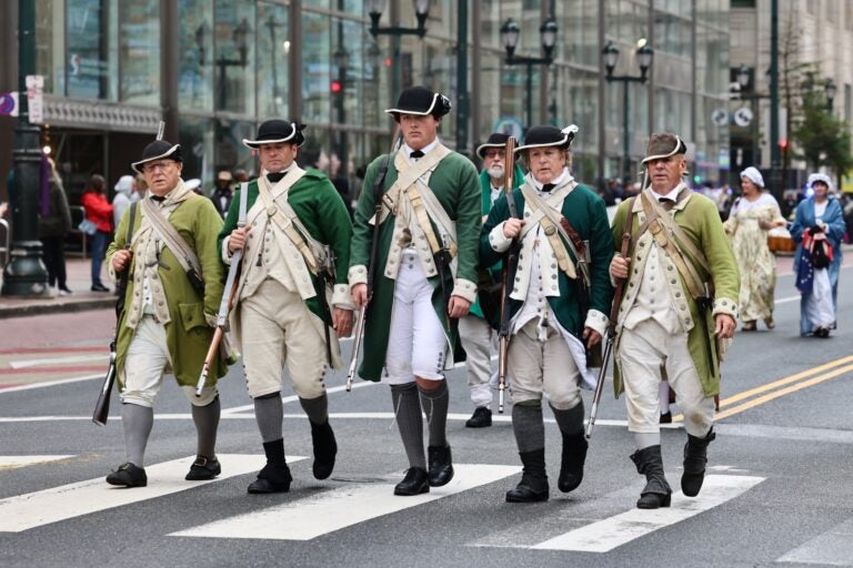 The Continental Marines Trevet's Company re-enactors marching