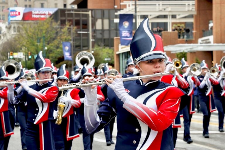 The Shippensburg University marching band perfoming