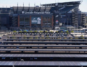Solar panels are visible outside of Lincoln Financial Field in Philadelphia