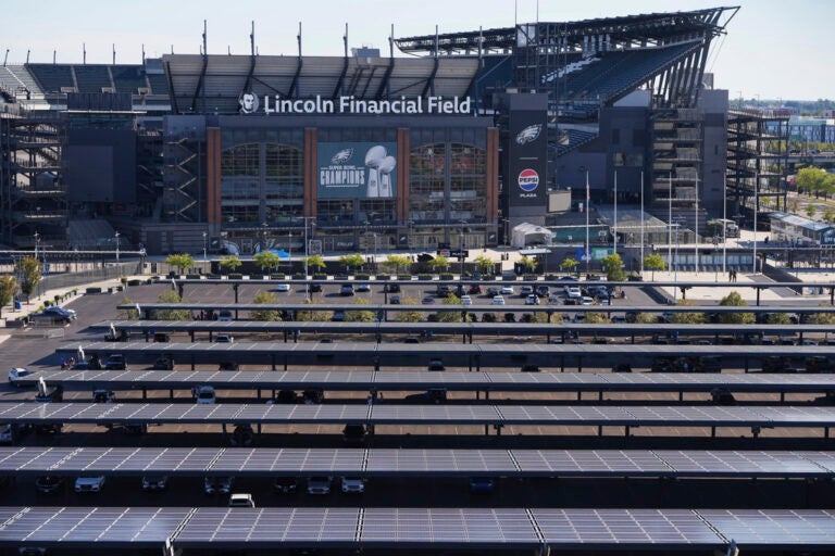 Solar panels are visible outside of Lincoln Financial Field in Philadelphia