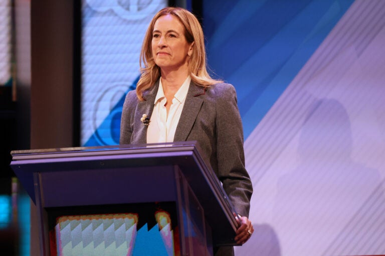 Election 2025 New Jersey Governor New Jersey Democrat Mikie Sherrill participates in a gubernatorial debate as she stands behind a podium