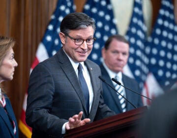 Speaker of the House Mike Johnson, R-La., holds a news conference on day 23 of the government shutdown, at the Capitol in Washington, Thursday, Oct. 23, 2025. (AP Photo/J. Scott Applewhite)