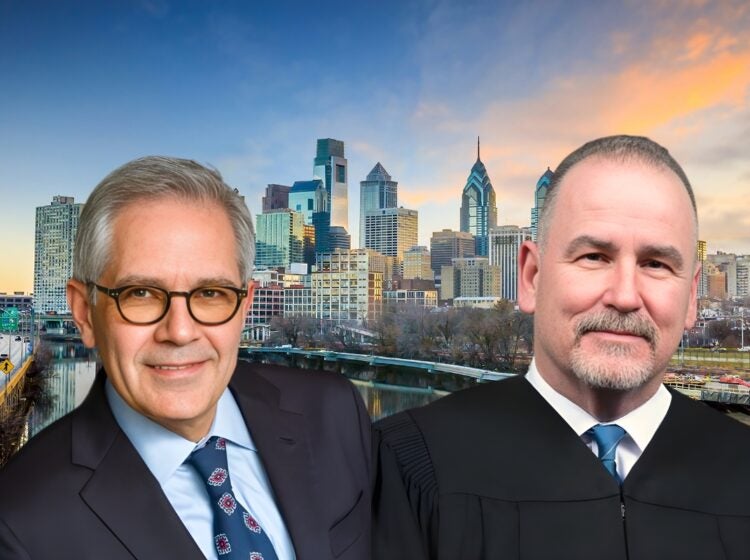 One the left, incumbent District Attorney Larry Krasner (D). On the right, Pat Dugan running for Philadelphia's highest prosector office as a Republican.