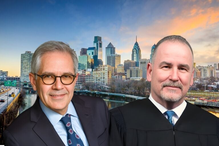 One the left, incumbent District Attorney Larry Krasner (D). On the right, Pat Dugan running for Philadelphia's highest prosector office as a Republican.