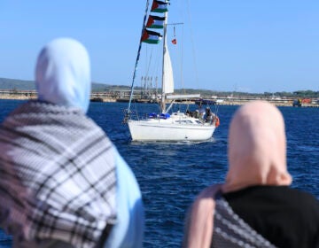 Supporters watching boat departs to Gaza