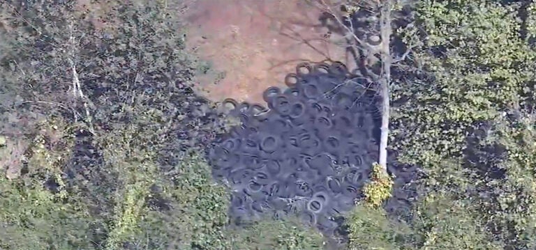illegally_dumped_tires An aerial shot of tires in a forested area near Northeast Philadelphia Airport