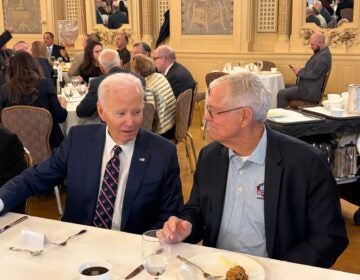 Former President Joe Biden (left) and former Eagles coach Dick Vermeil