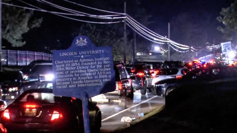 lincoln-university-shooting-2025-6abc-new a sign for Lincoln University and police lights