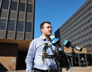 Mahmoud Khalil talks to media