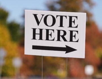 Election 2025 New Jersey A ''Vote Here'' sign indicates a polling place at Rowan College in Mount Laurel, N.J., Monday, Oct. 27, 2025.