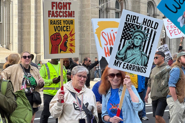 ‘’No Kings’’ protesters gather at Philadelphia City Hall on Oct. 18, 2025.