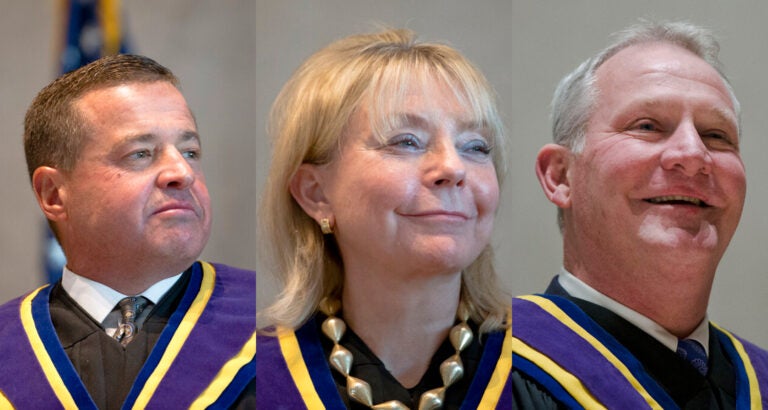Pennsylvania Supreme Court Justices David Wecht, Christine Donohue and Kevin Dougherty in their judicial robes