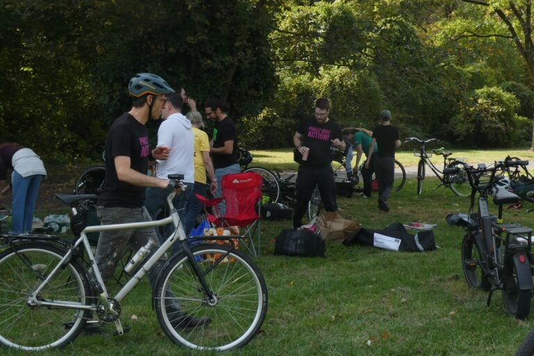 Bikers setting up for the safety rally