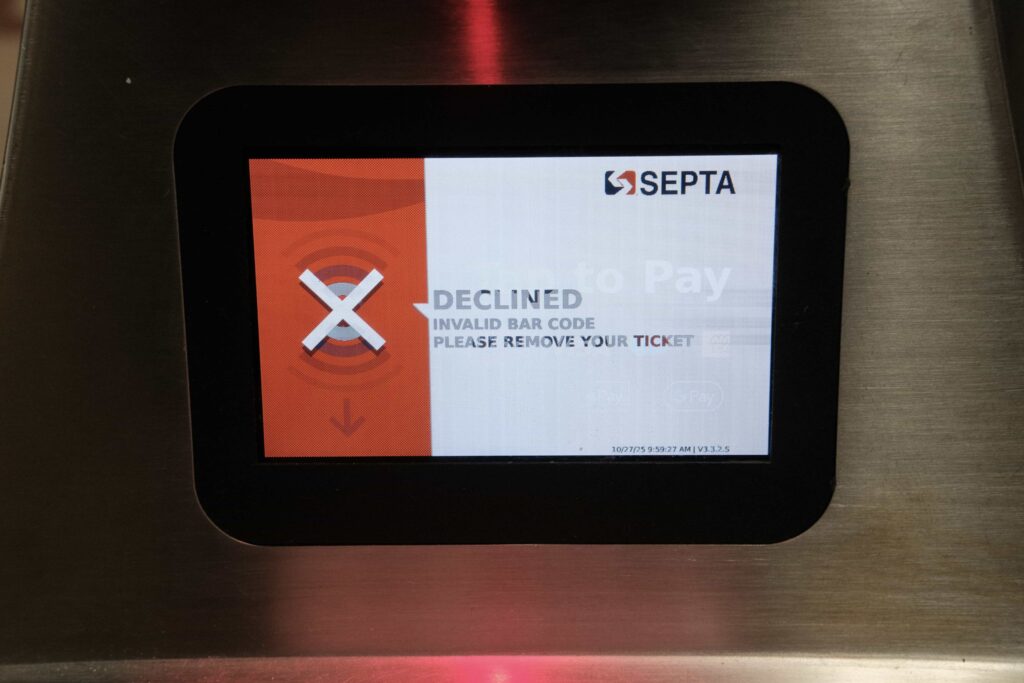 a SEPTA payment screen says DECLINED