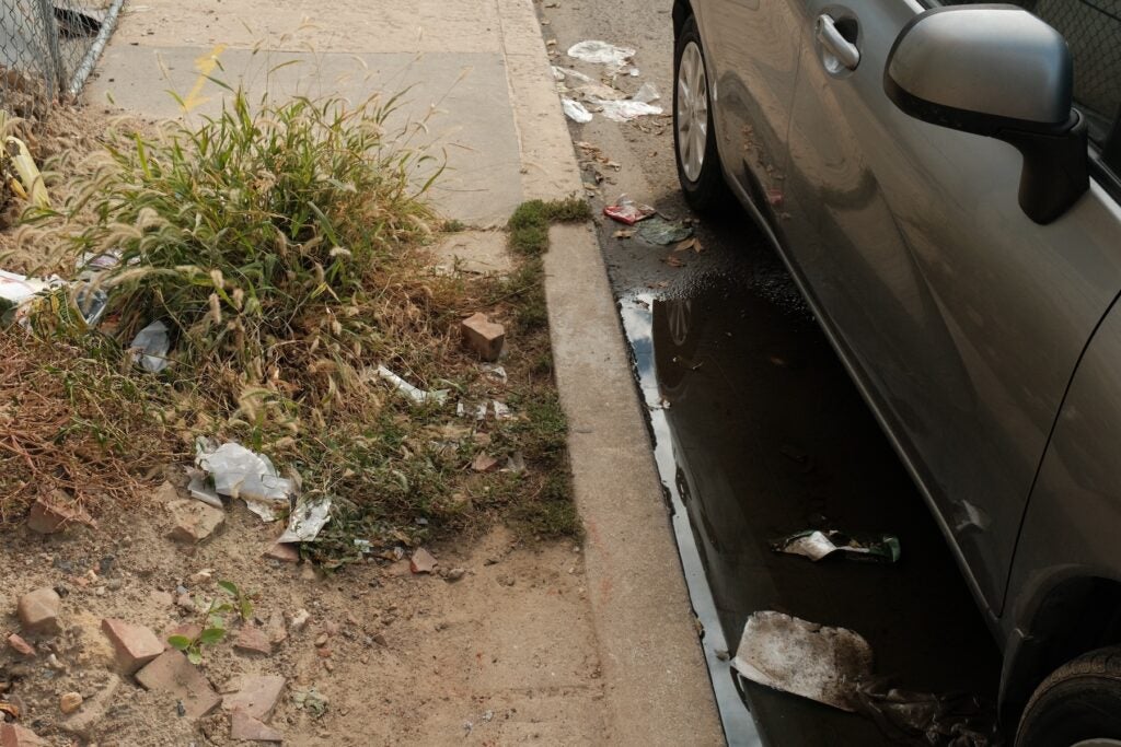 Chunk of the sidewalk is missing from the sidewalk on Oakford Street