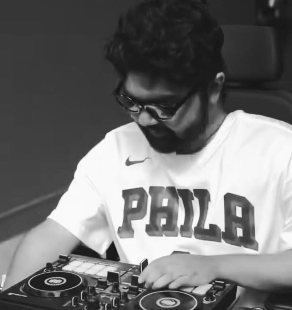 Yuva practicing with his DJ equipment