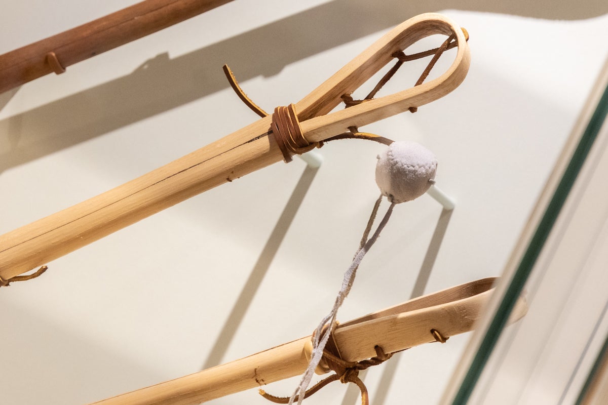 Stickball sticks made of hickory and pokko at Penn Museum