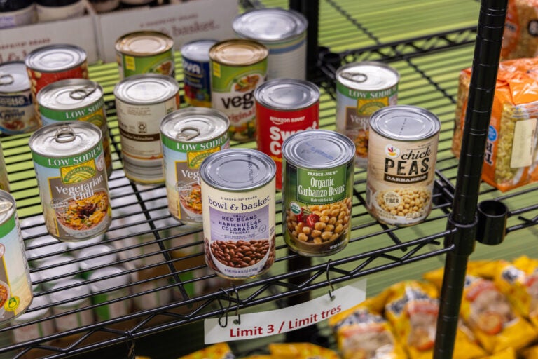 Beans on the shelves of the Bebashi-Transition to Hope food pantry in West Philadelphia