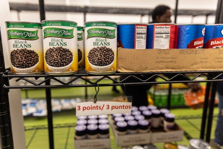 Beans on the shelf of the Bebashi-Transition to Hope food pantry in West Philadelphia