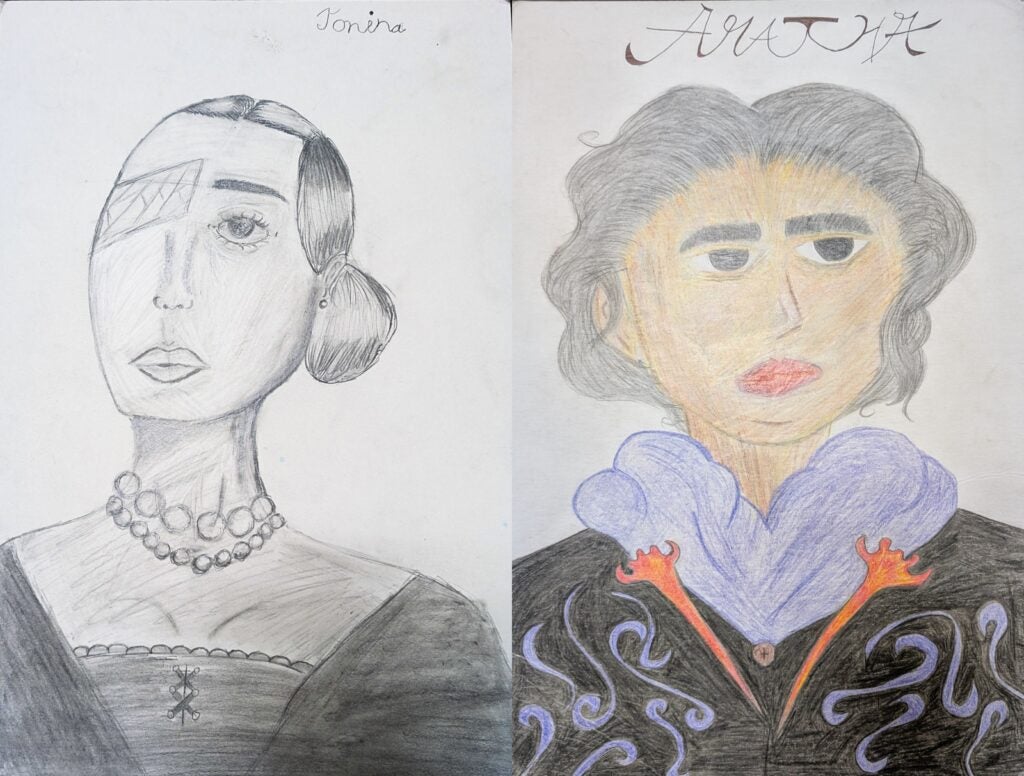side-by-side images of women drawn by Girard College students