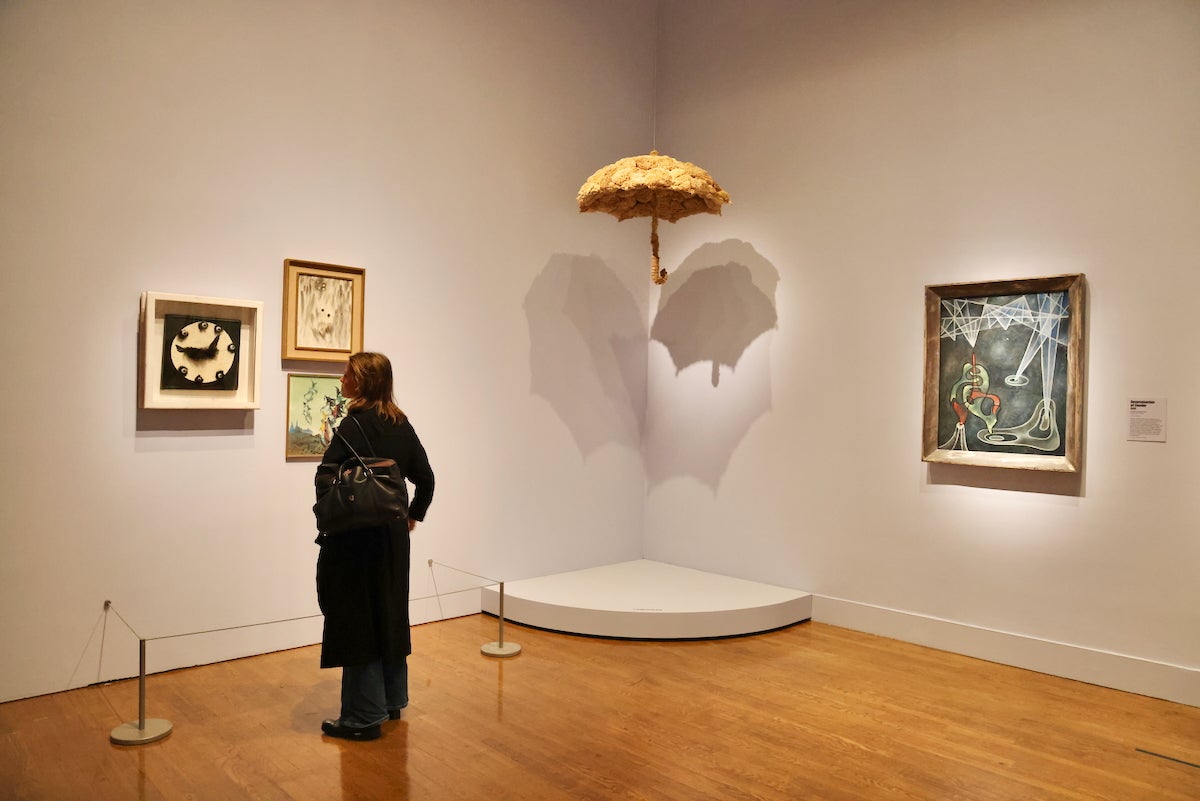 ''Articulated Cloud,'' a replica of a sculpture made by Wofgang Paalen in 1937, an umbrella made of sponges, hangs above his other works from the 1930s