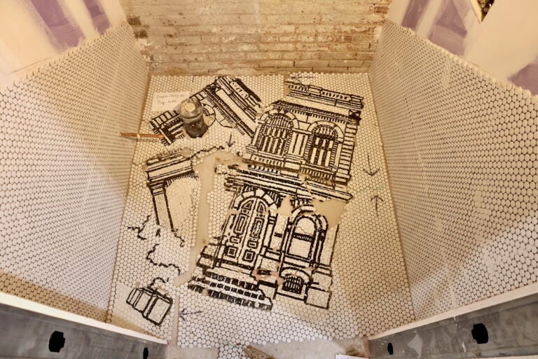 Tiled mosaics in the bathrooms of the 